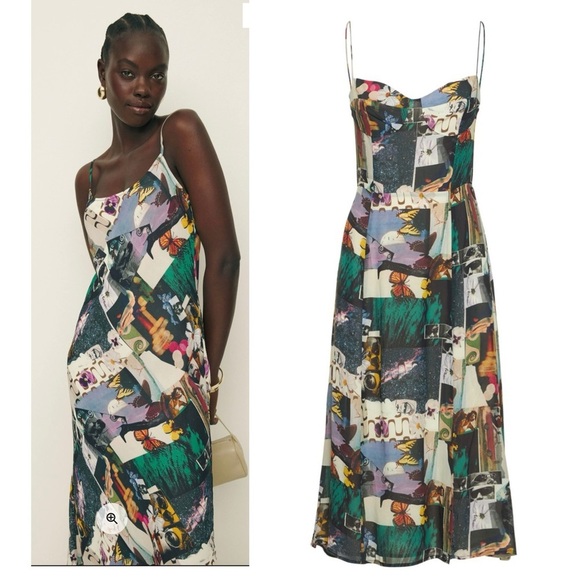 Reformation Emerick Women’s Slip on Floral Butterfly Print Slip Midi Dress Size - Picture 4 of 10